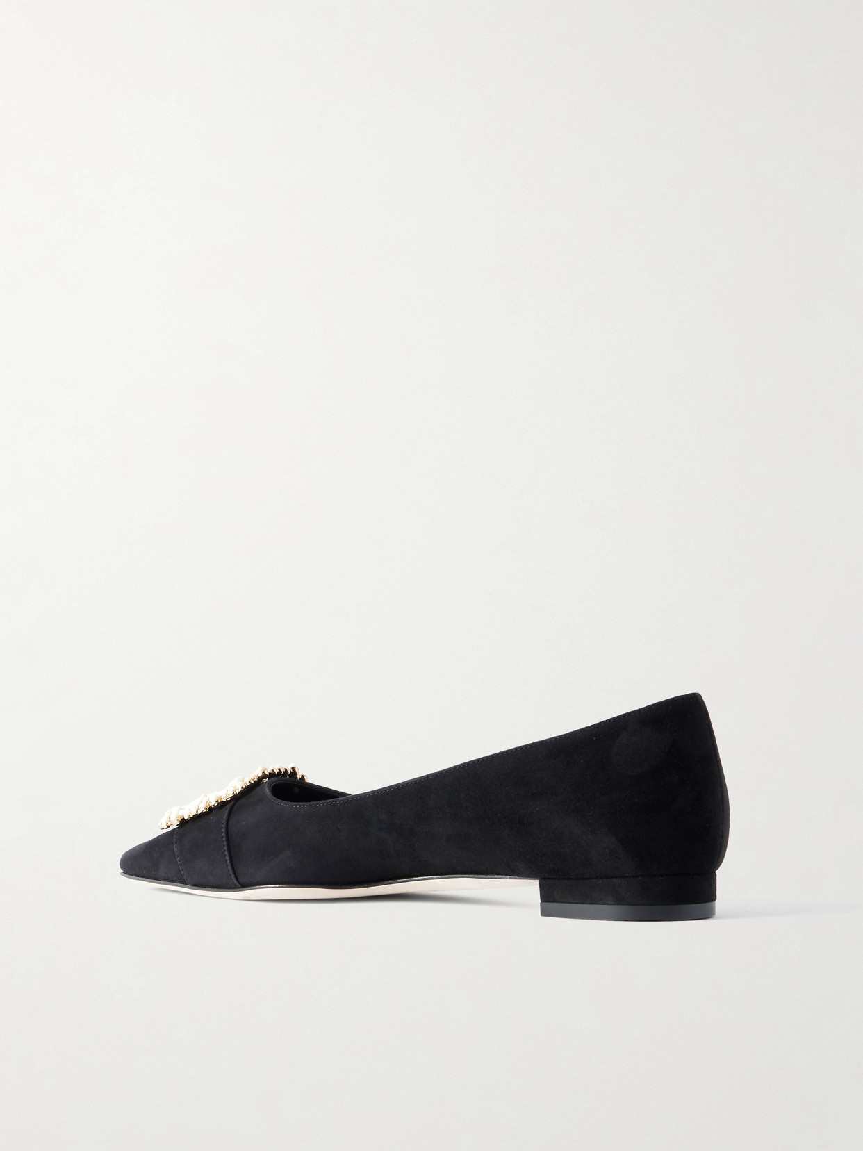 Manolo Blahnik Gibfla Embellished Suede Ballet Flats In Black