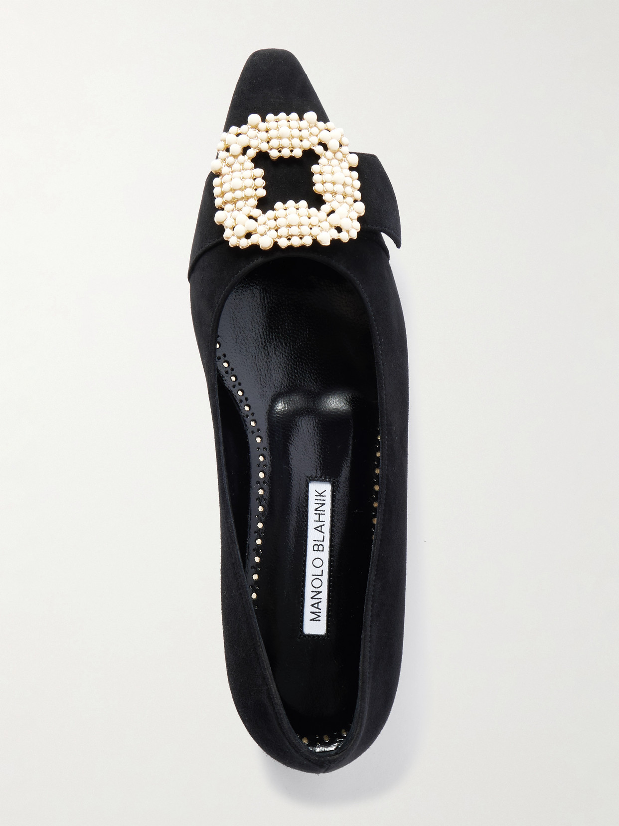 Manolo Blahnik Gibfla Embellished Suede Ballet Flats In Black