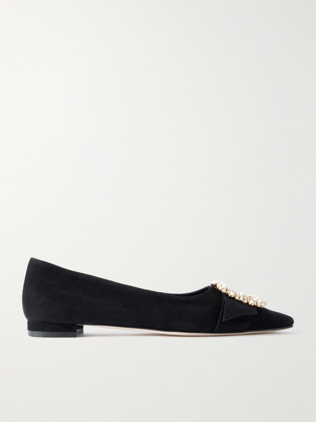 Manolo Blahnik Gibfla Embellished Suede Ballet Flats In Black