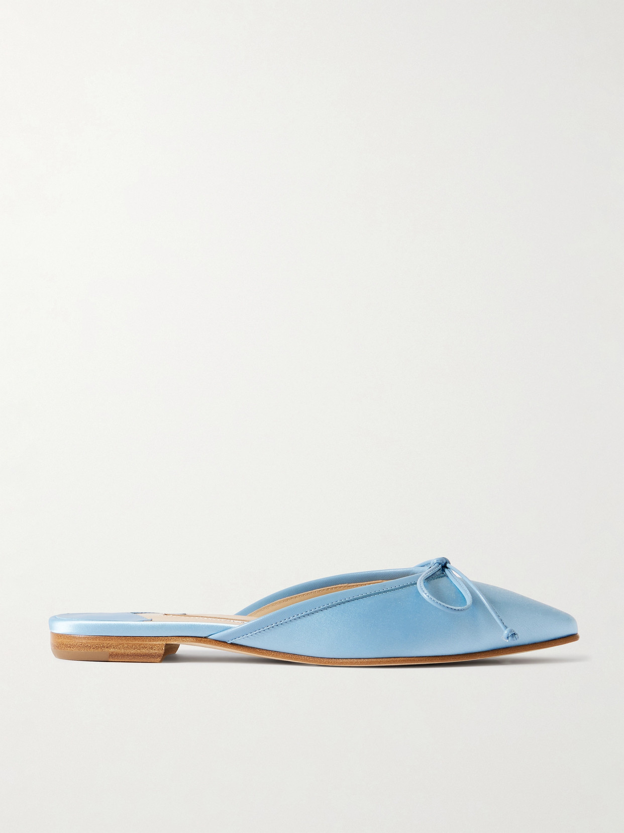 Manolo Blahnik - Ballerimu Bow-detailed Satin Mules - Light blue