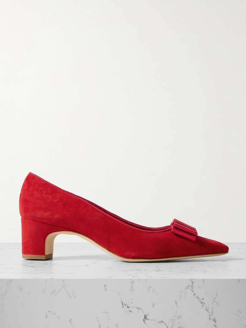 Manolo Blahnik Reador 50 Bow-detailed Suede Pumps