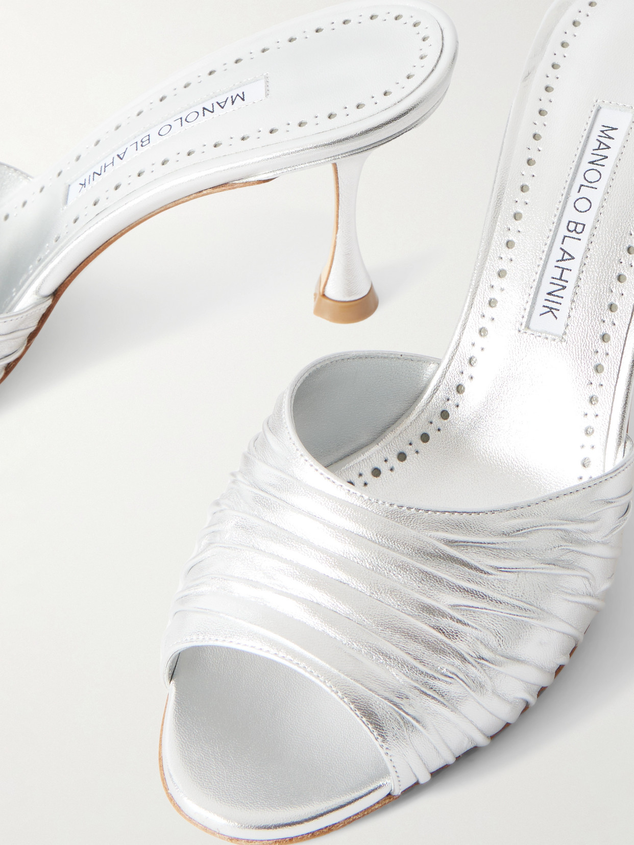 Pirua 70 Crinkled Metallic Leather Mules