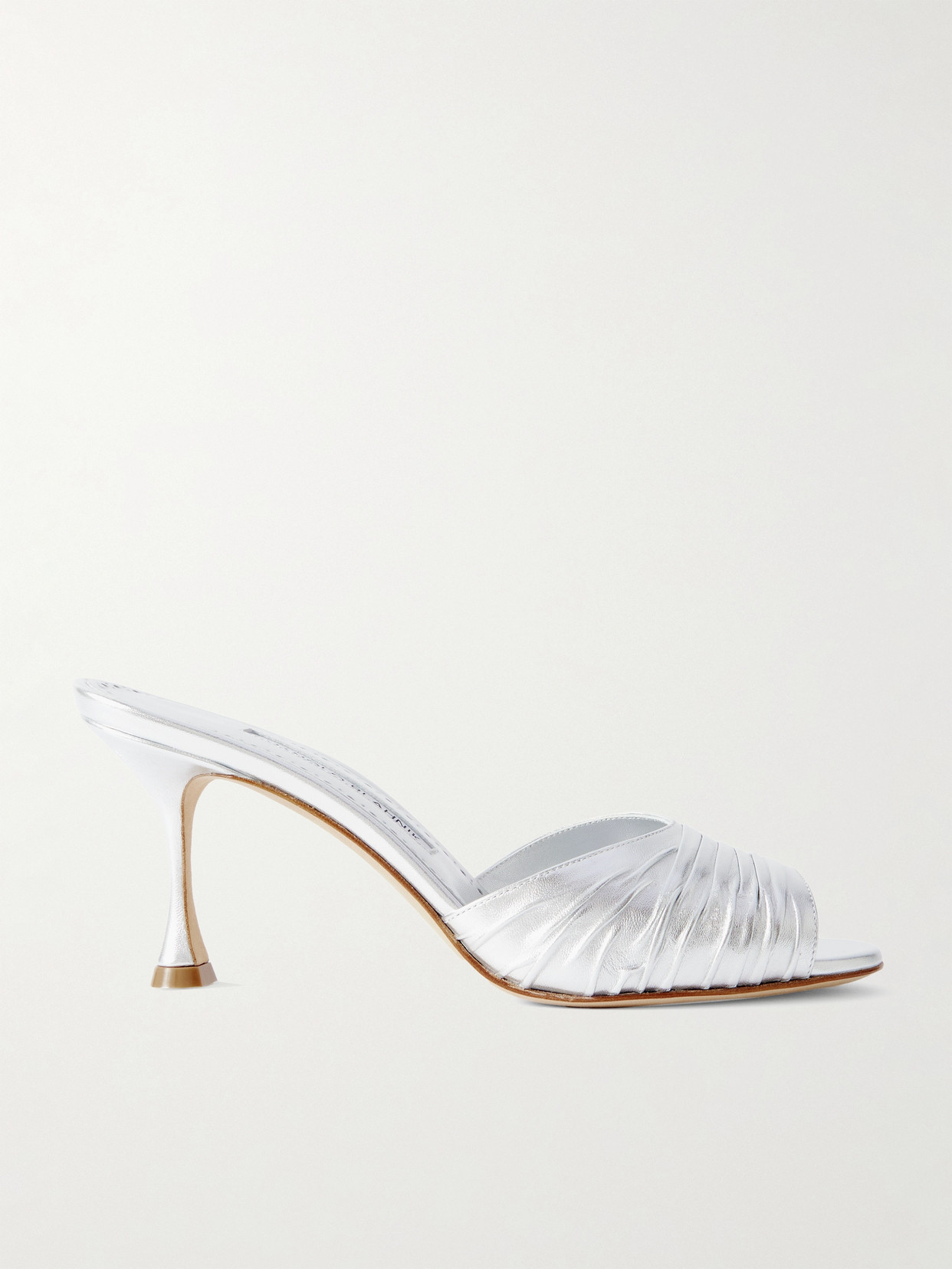 Manolo Blahnik Pirua 70 Crinkled Metallic Leather Mules In Silver