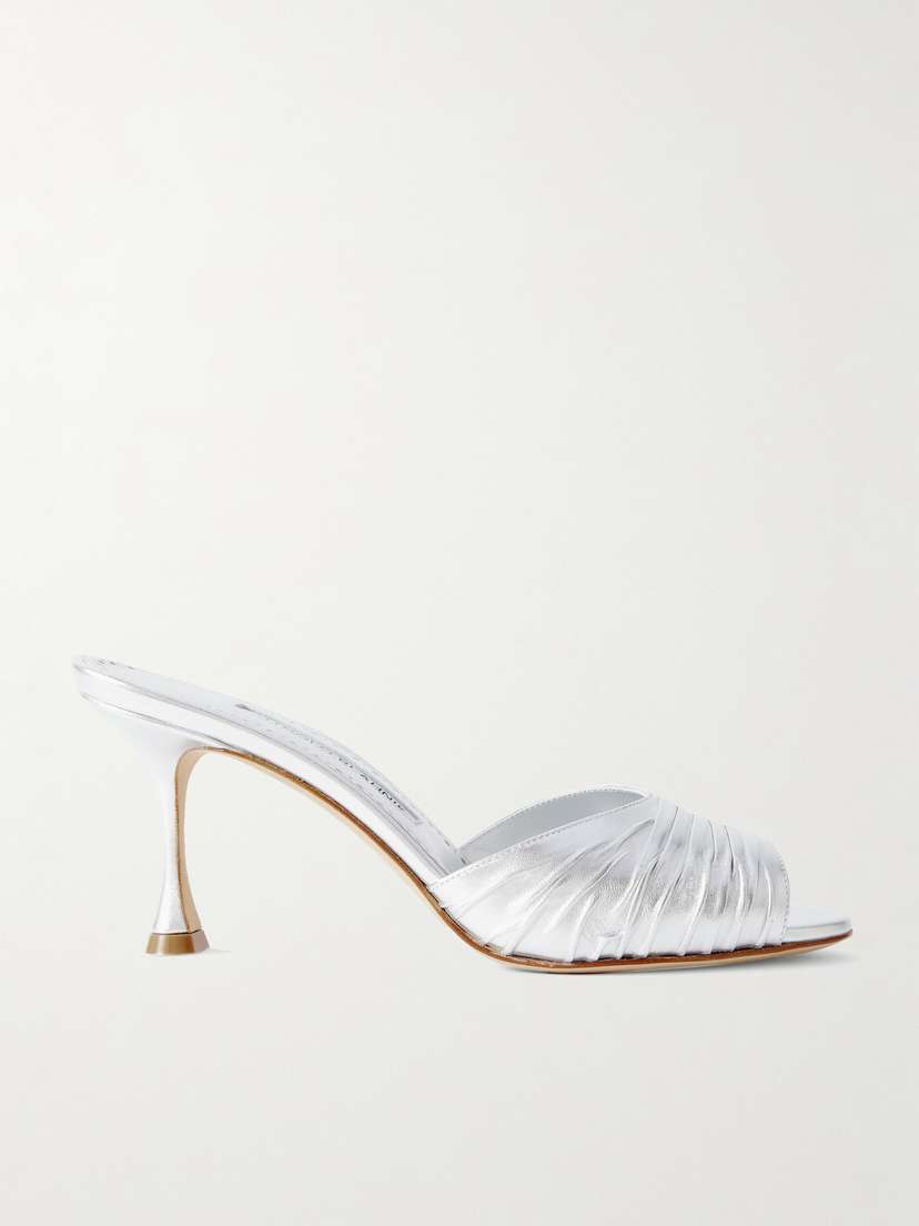 Manolo Blahnik Pirua 70 Crinkled Metallic Leather Mules