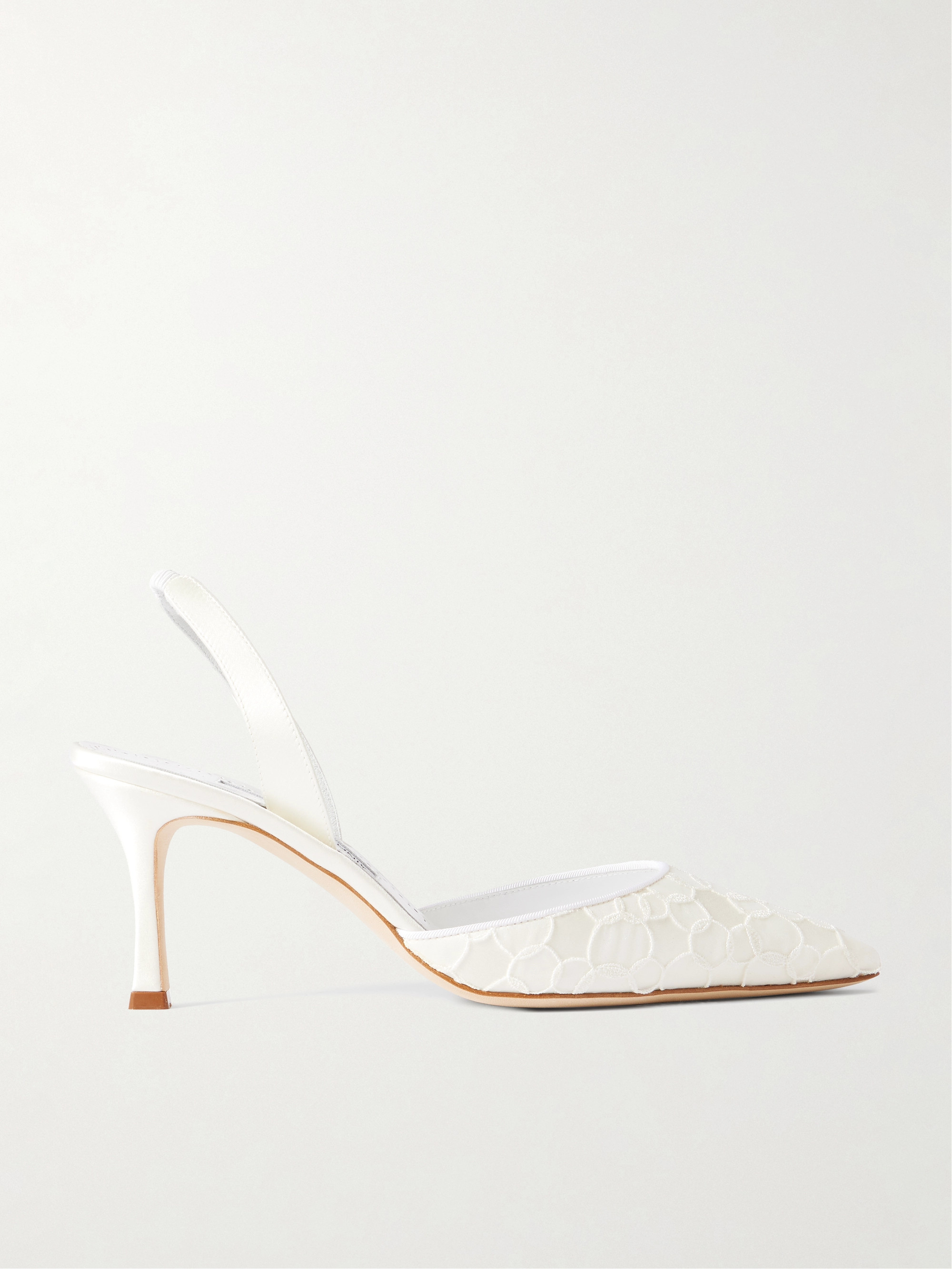 MANOLO BLAHNIK Carolyne 70 satin and lace slingback pumps