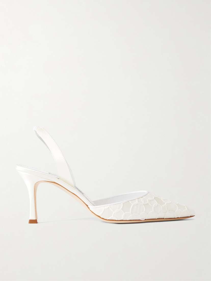 Manolo Blahnik Carolyne 70 Satin And Lace Slingback Pumps