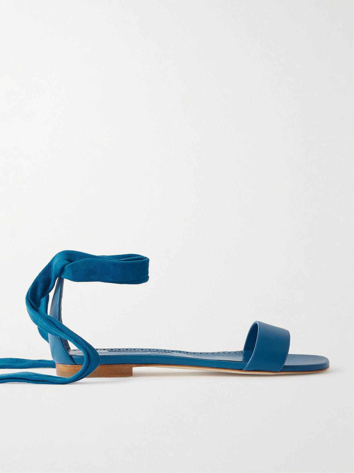 Manolo Blahnik Chastanaflat Lace-up Suede And Leather Sandals In Blue