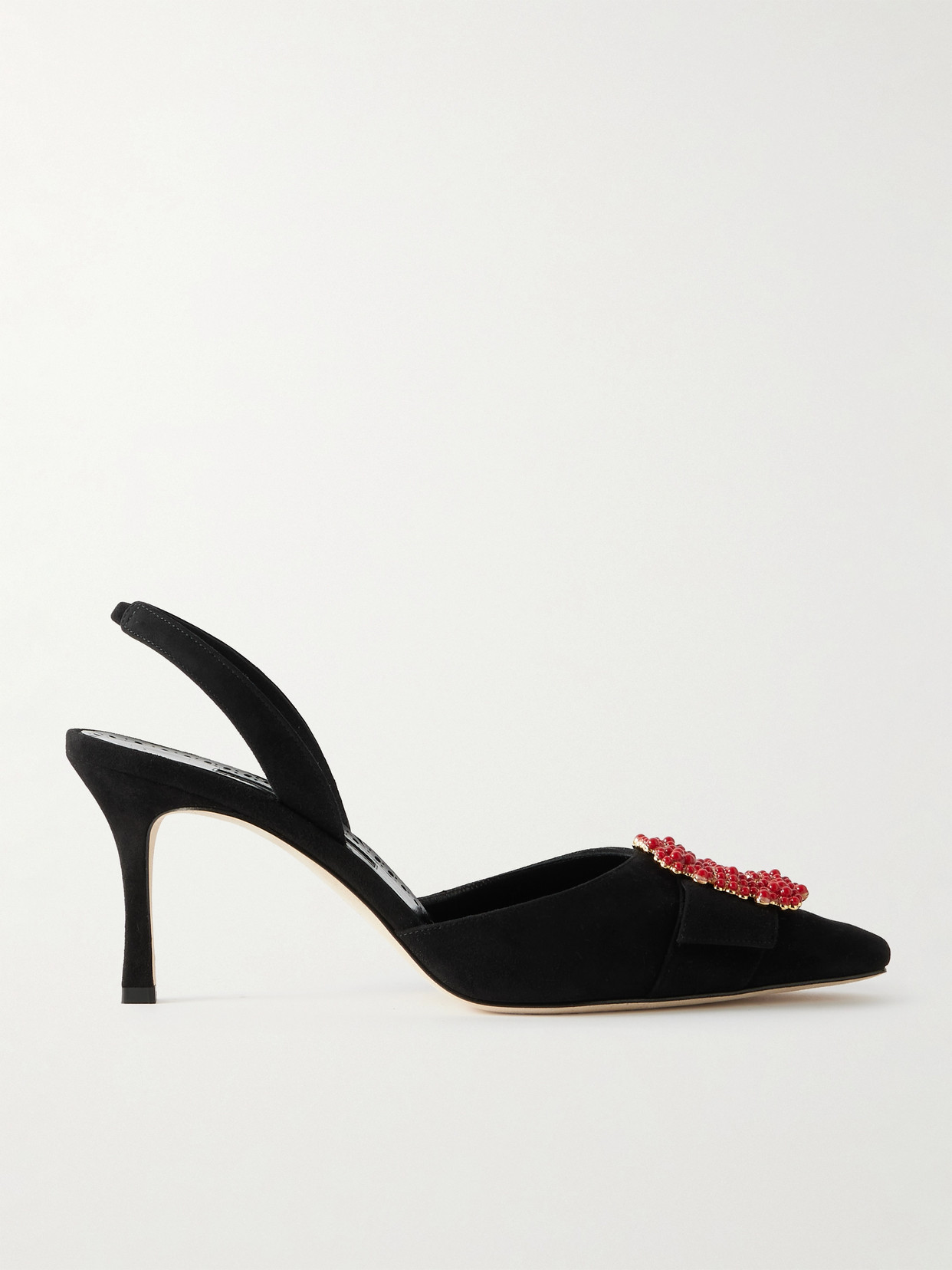 Manolo Blahnik Gibsli 70 Embellished Suede Slingback Pumps In Black