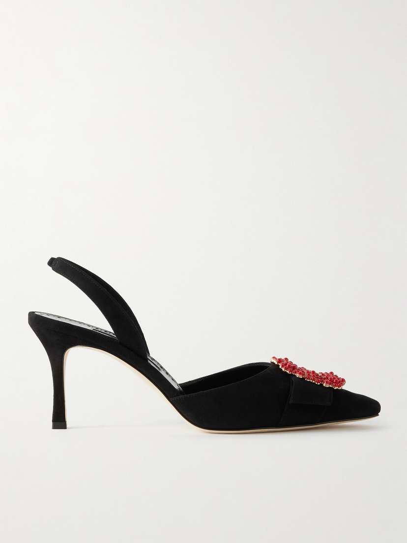 Manolo Blahnik Gibsli 70 Embellished Suede Slingback Pumps