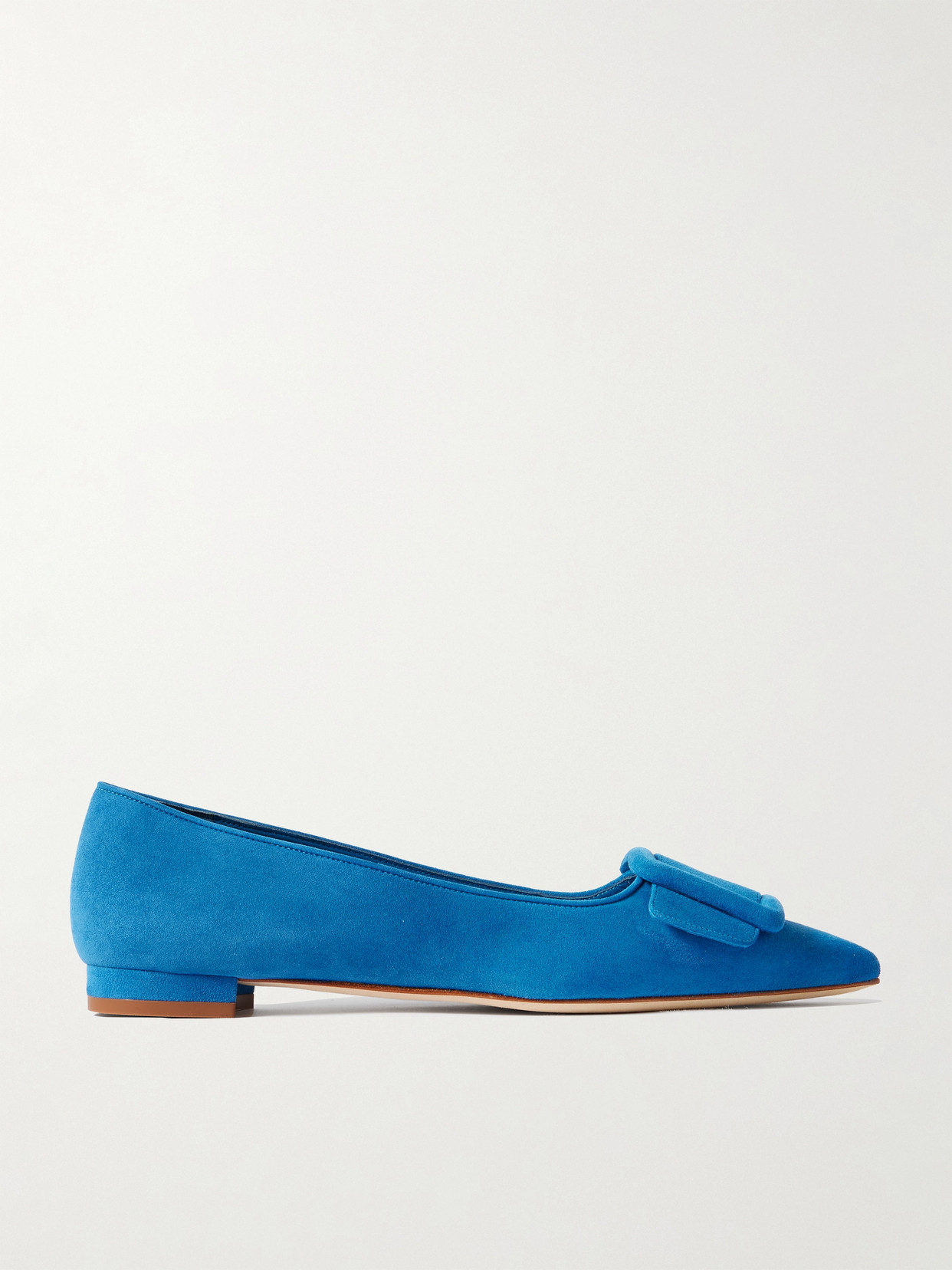 Manolo Blahnik Maysale Suede Point-toe Flats In Blue