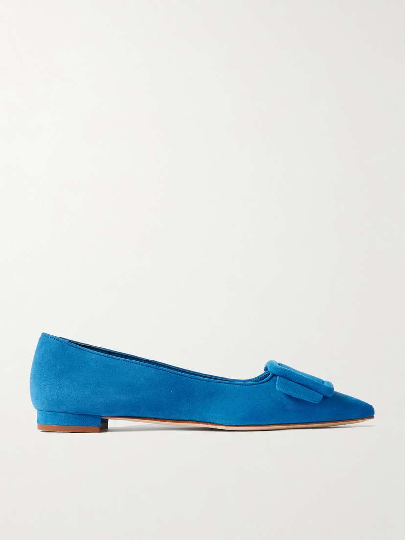 Manolo Blahnik Maysale Suede Point-toe Flats