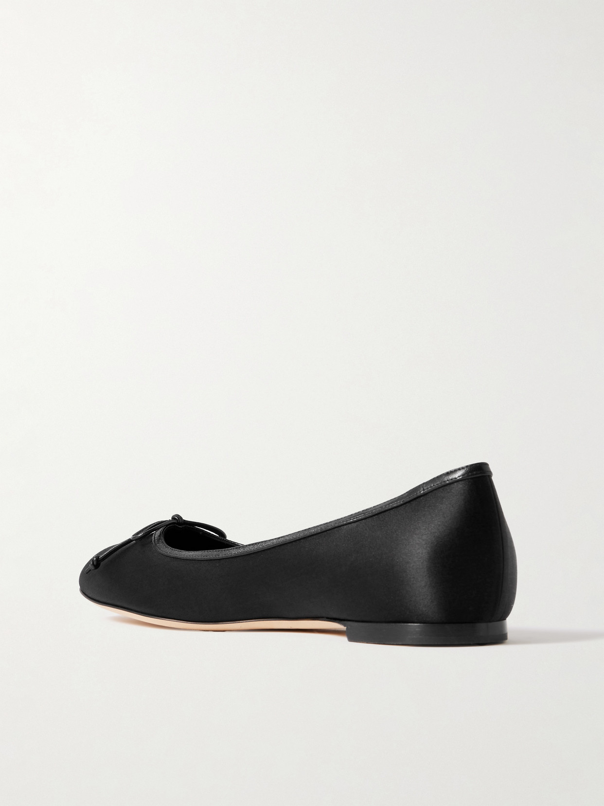 Manolo Blahnik Verallim 10 Bow-detailed Leather-trimmed Satin Ballet Flats In Black