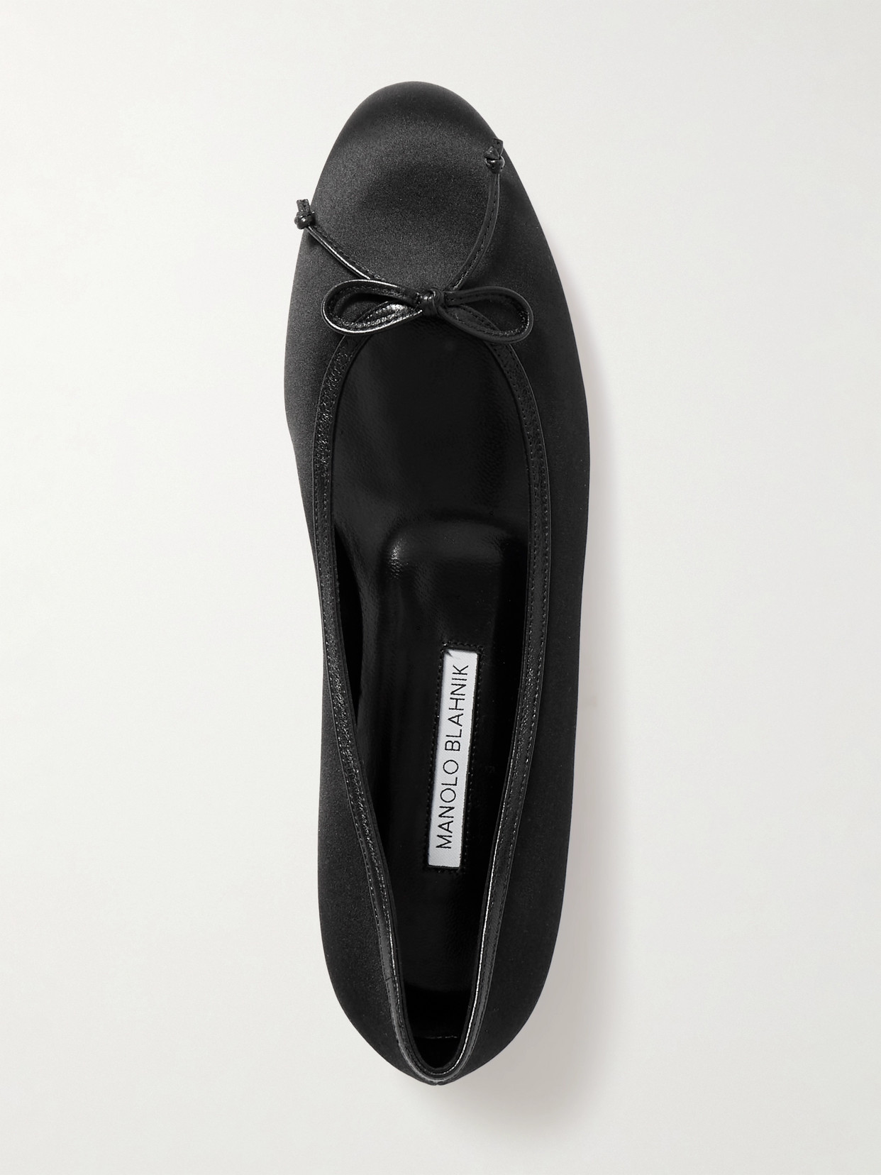 Manolo Blahnik Verallim 10 Bow-detailed Leather-trimmed Satin Ballet Flats In Black