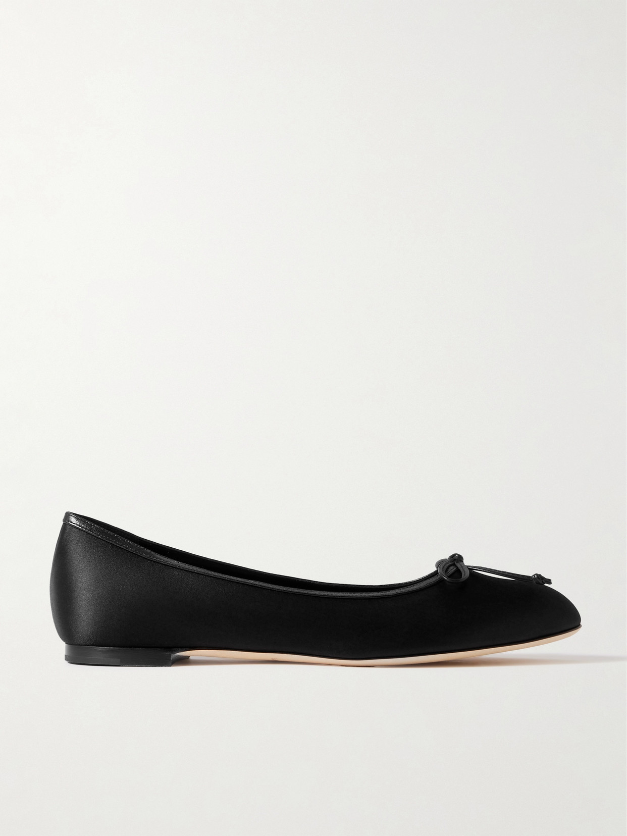 Manolo Blahnik Verallim 10 Bow-detailed Leather-trimmed Satin Ballet Flats In Black