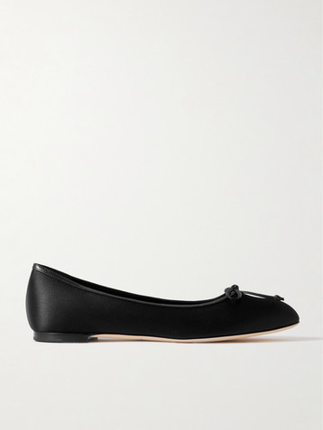 MANOLO BLAHNIK Verallim 10 bow-detailed leather-trimmed satin ballet flats