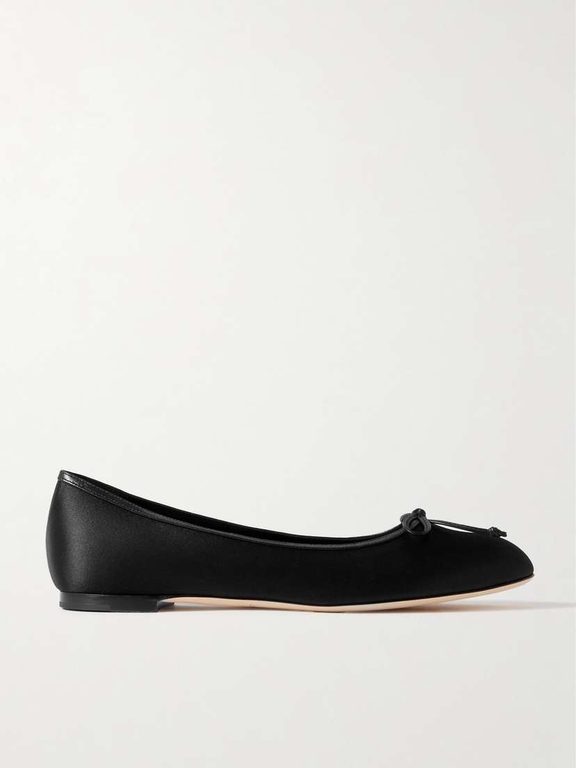 Manolo Blahnik Verallim 10 Bow-detailed Leather-trimmed Satin Ballet Flats