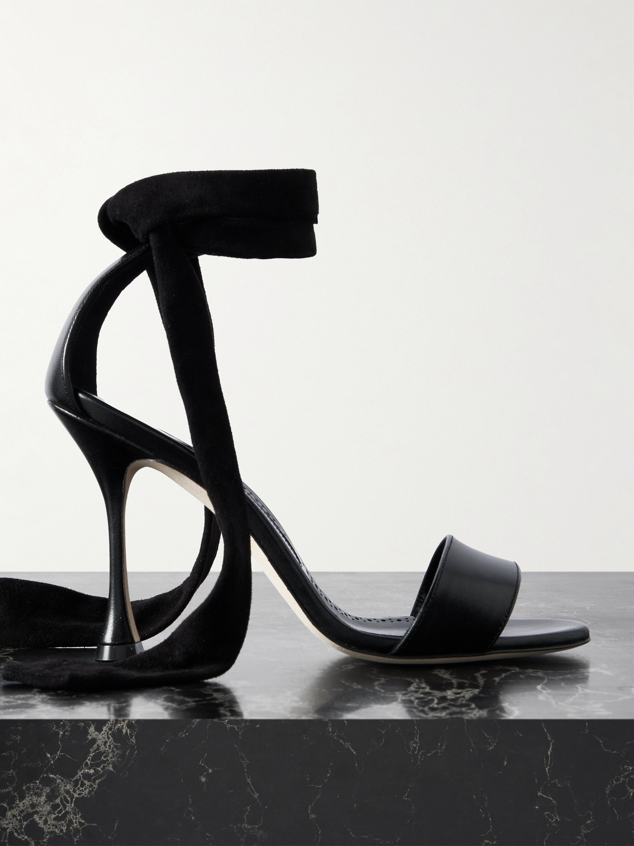 Manolo Blahnik Chastana 105 Suede-trimmed Leather Sandals In Black