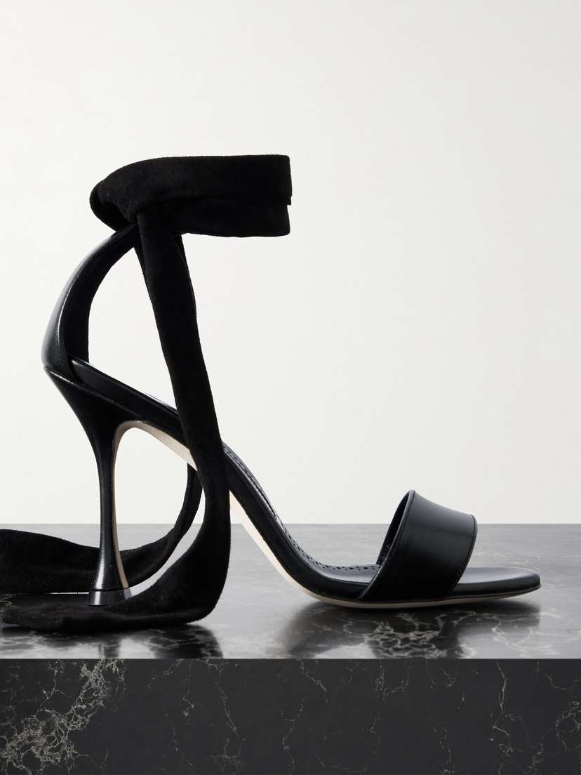 Manolo Blahnik Chastana 105 Suede-trimmed Leather Sandals