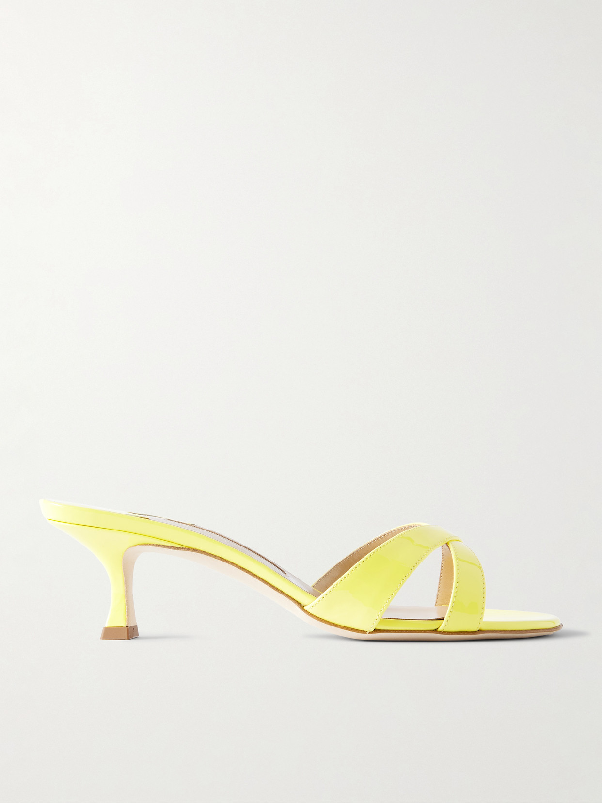 Manolo Blahnik Callamu 50 Patent-leather Mules In Yellow