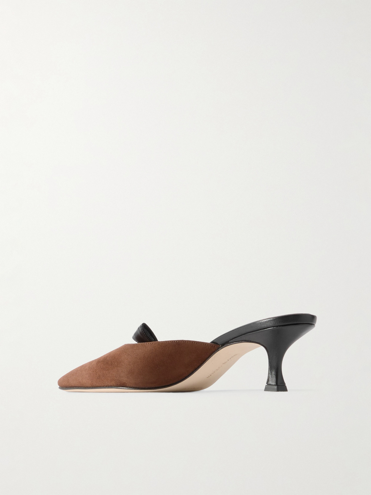 Manolo Blahnik Limormu 50 Bow-detailed Two-tone Leather And Suede Mules In Brown