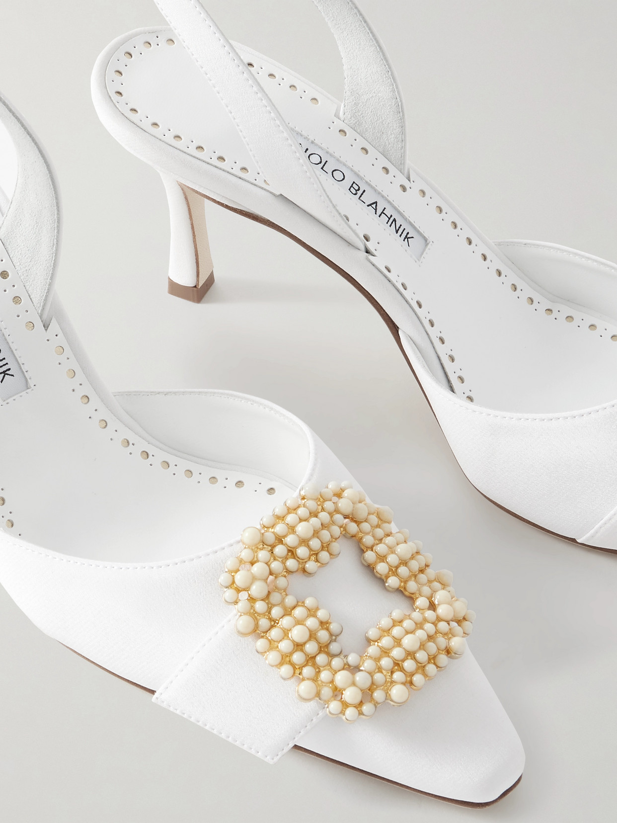 Manolo Blahnik Gibsli 70 Embellished Crepe De Chine Slingback Pumps In Cream