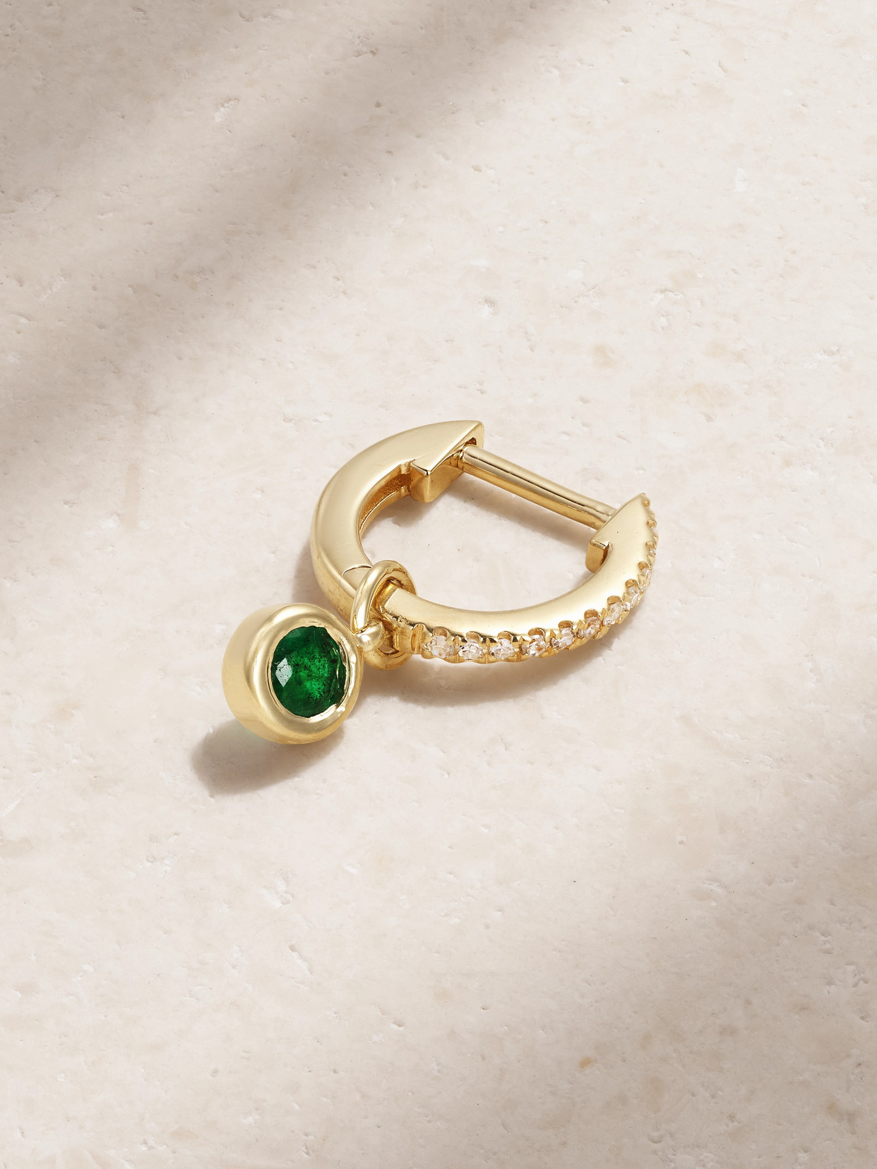 STONE AND STRAND - Orchid 10-karat Gold, Emerald And Diamond Single Hoop Earring - Green
