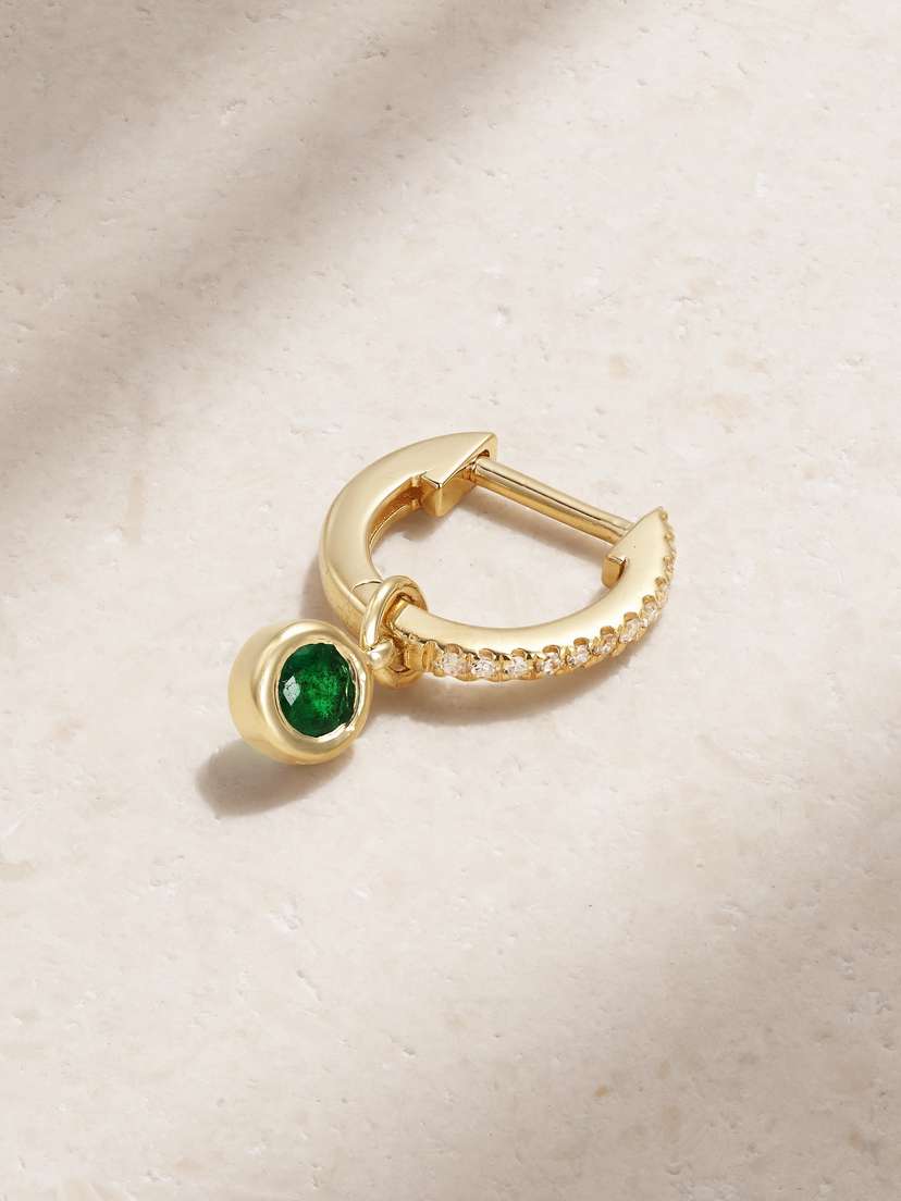 STONE AND STRAND Orchid 10-karat Gold, Emerald And Diamond Single Hoop Earring
