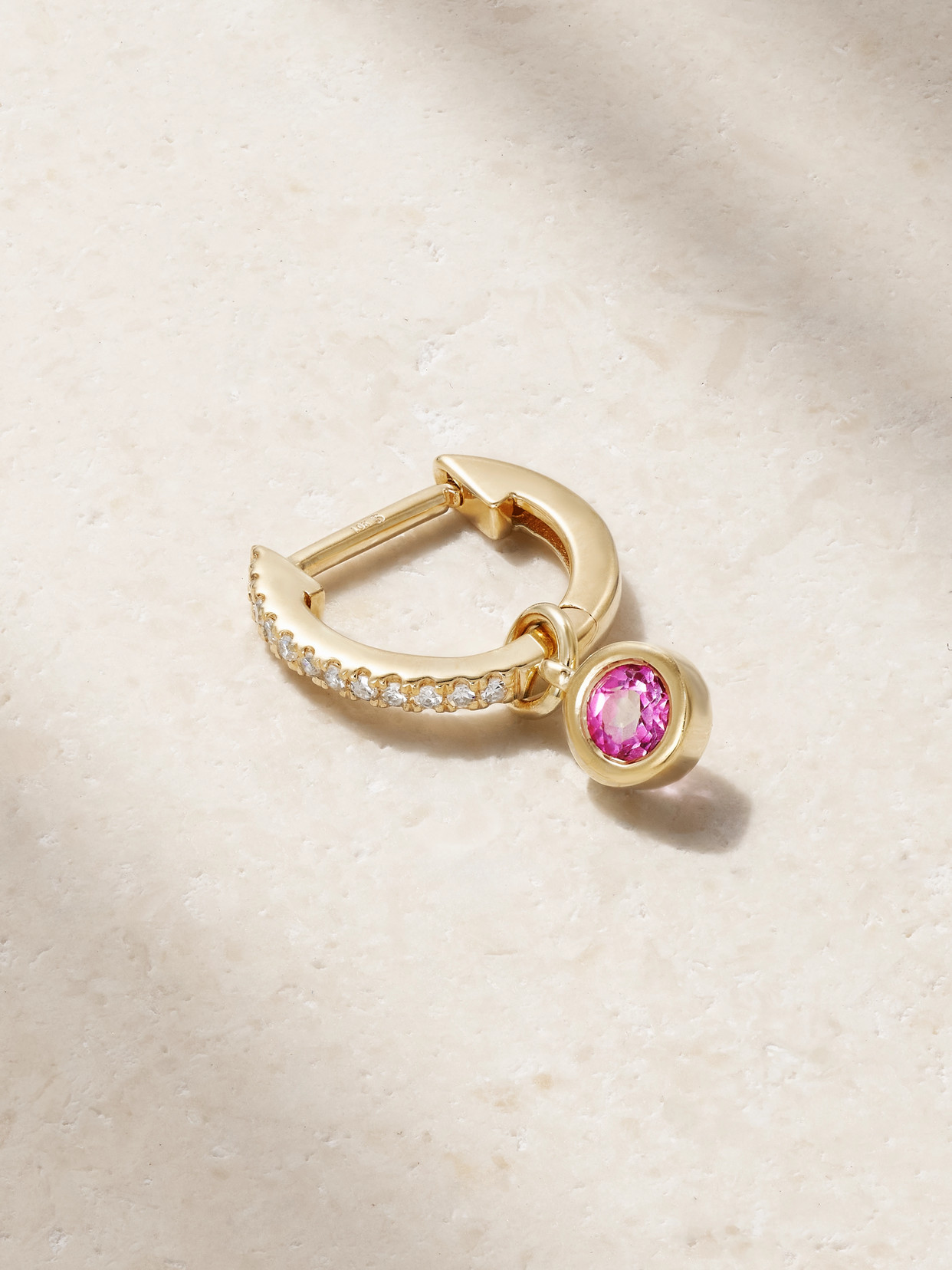 Stone And Strand Orchid 10-karat Gold, Topaz And Diamond Single Hoop Earring In Pink