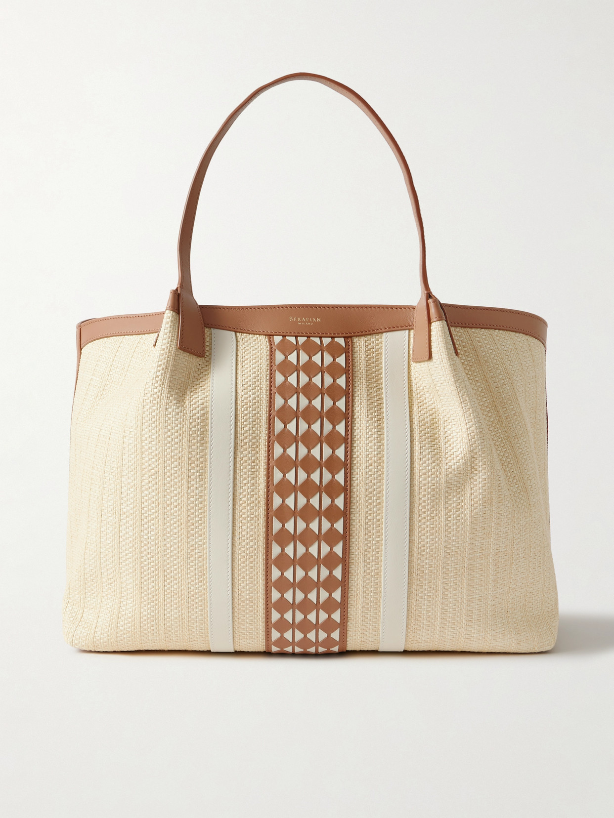 Serapian Secret Leather-trimmed Woven Raffia Tote In Neutrals