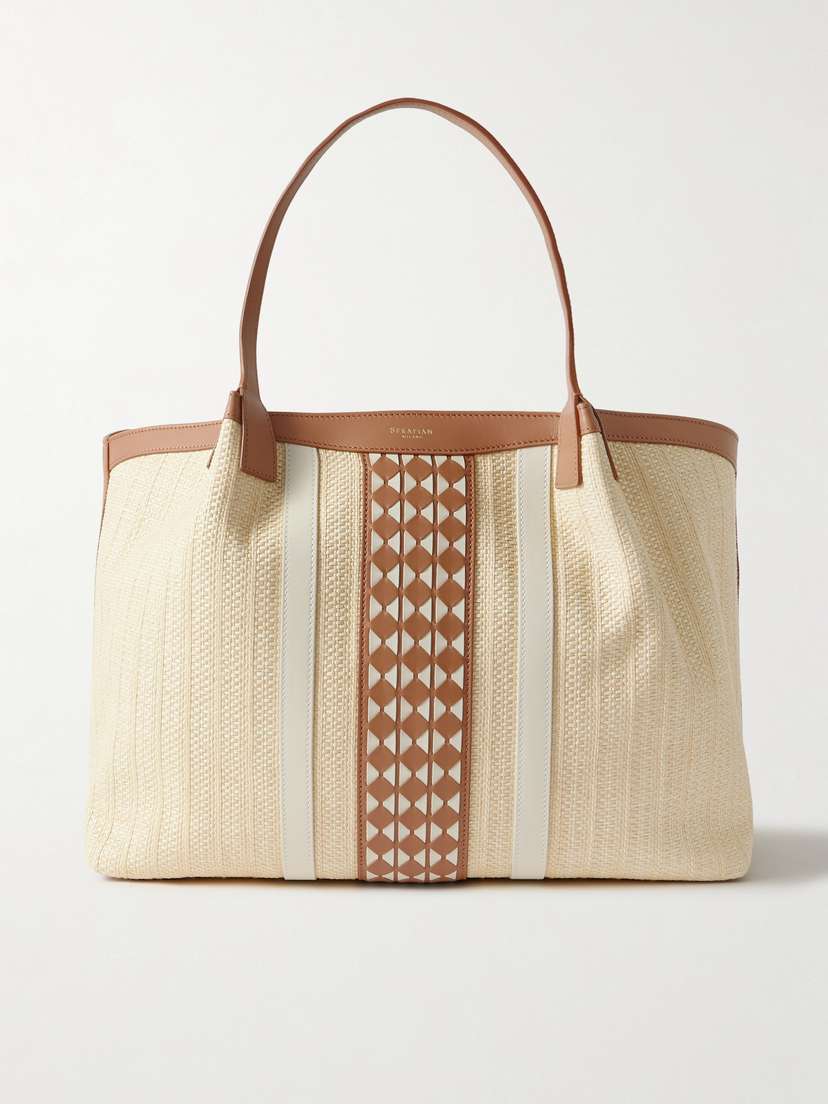 Serapian Secret Leather-trimmed Woven Raffia Tote