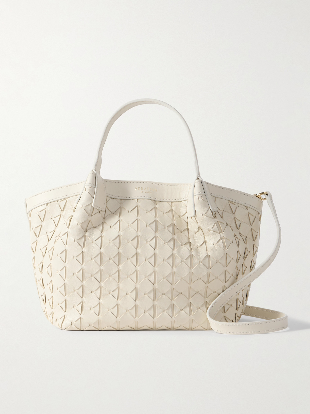 Serapian Secret Mini Mosaico Leather Shoulder Bag In Off-white