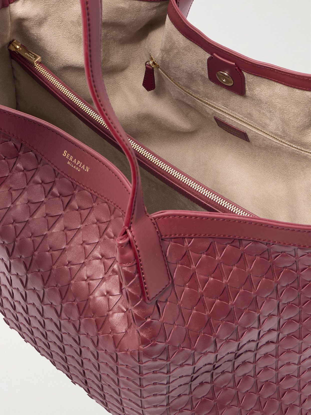 Serapian Secret Large Woven Leather Tote In Red