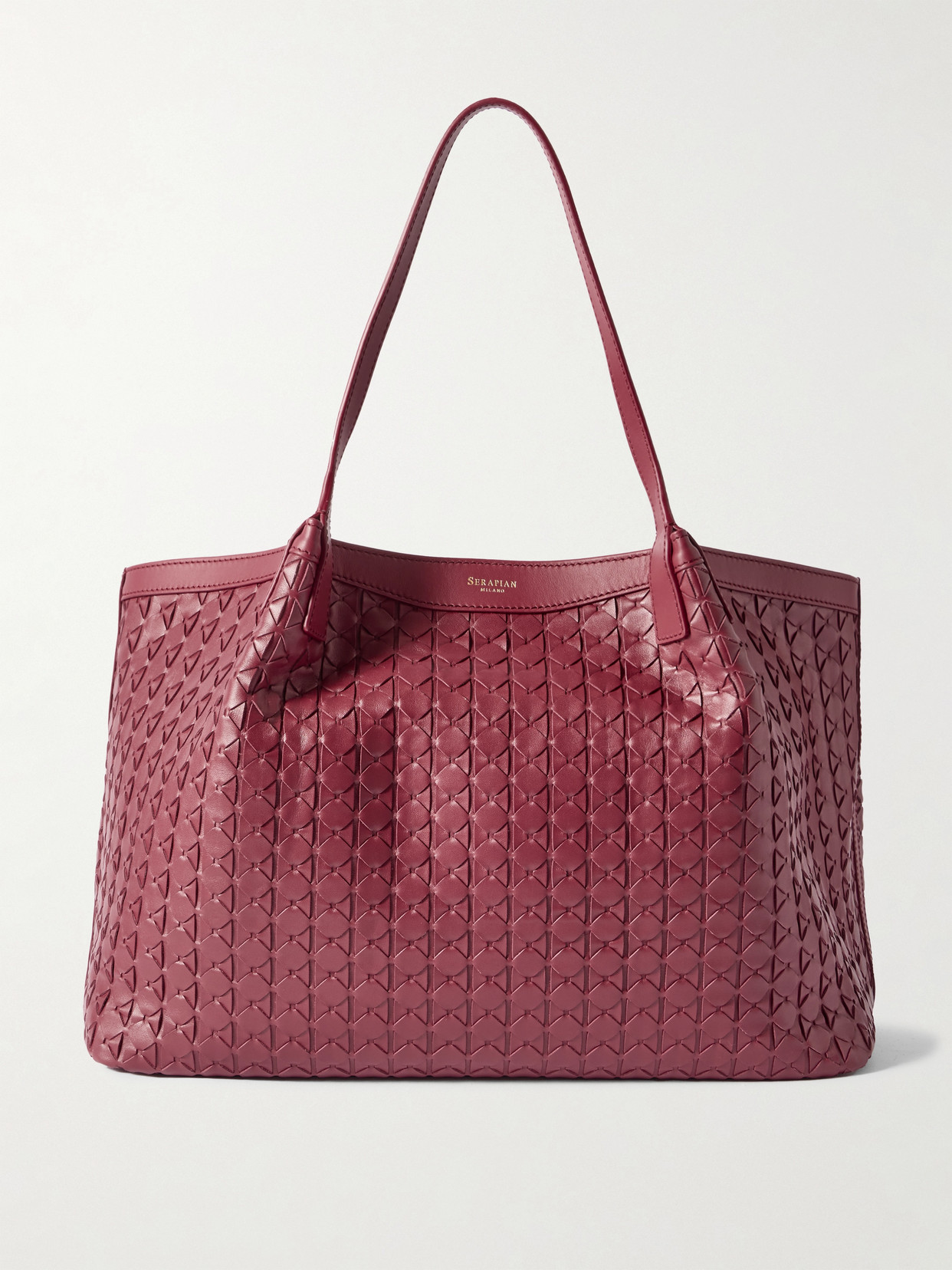 Serapian Secret Large Woven Leather Tote In Red