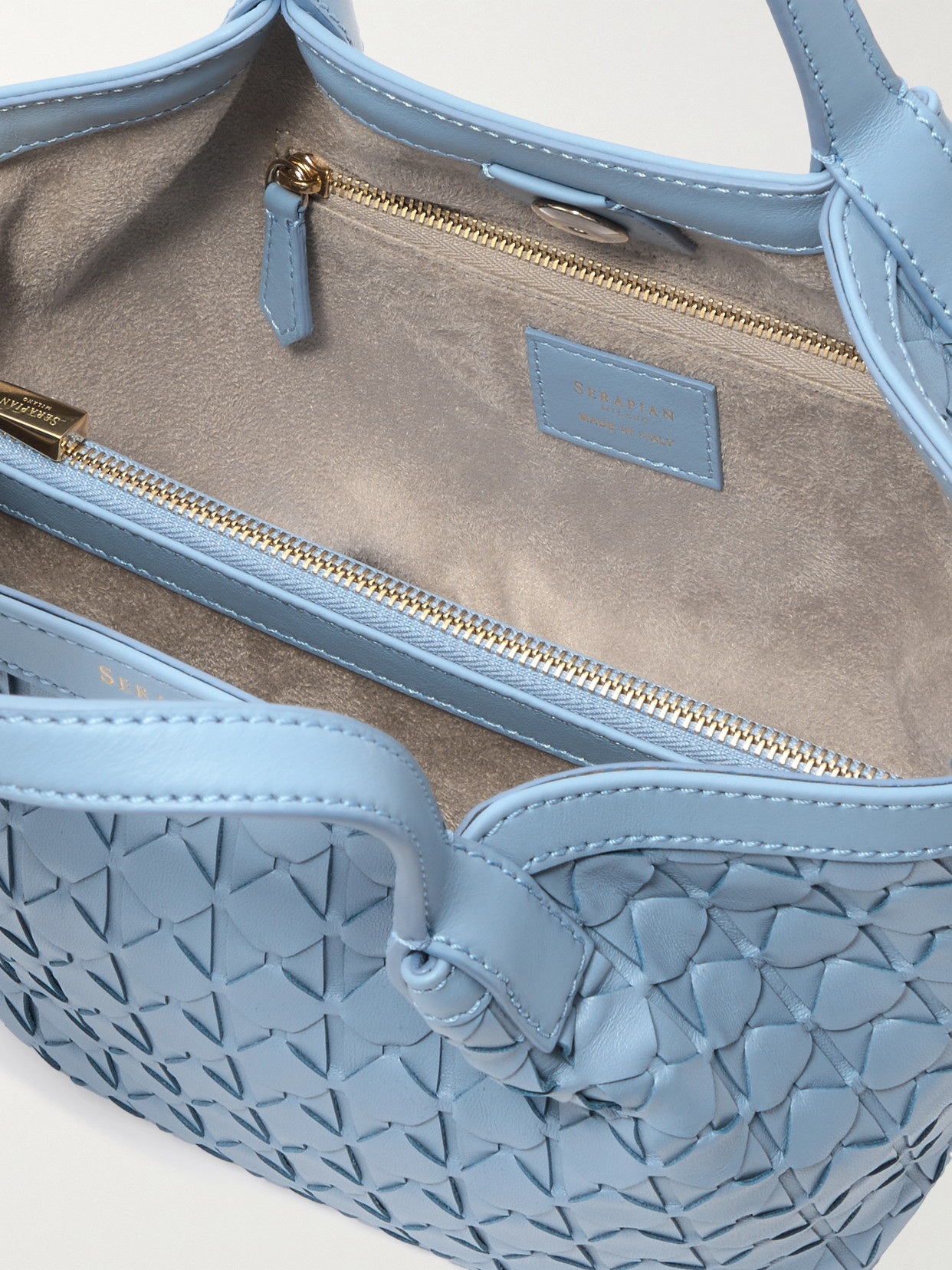Serapian Secret Mini Mosaico Leather Shoulder Bag In Blue