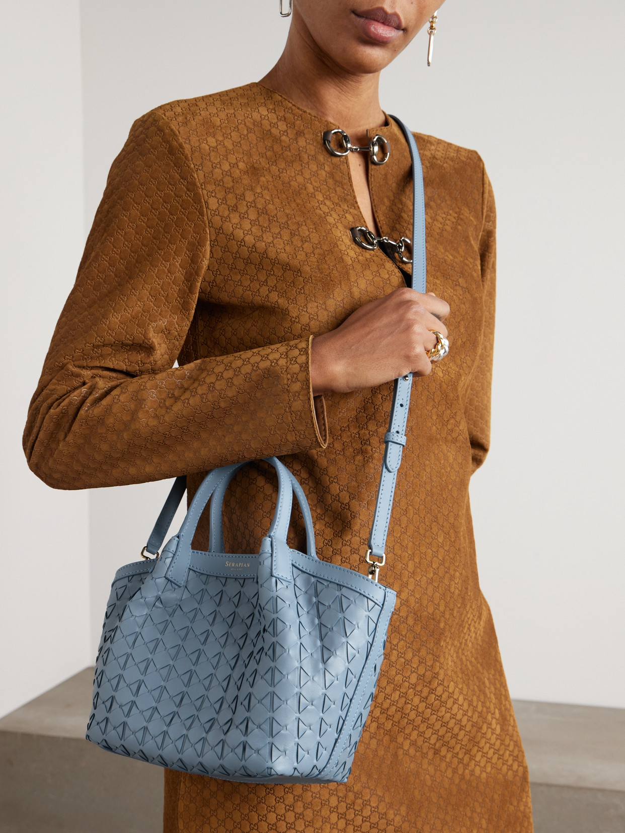 Serapian Secret Mini Mosaico Leather Shoulder Bag In Blue