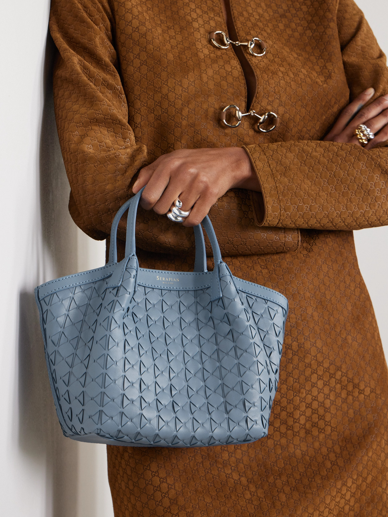 Serapian Secret Mini Mosaico Leather Shoulder Bag In Blue
