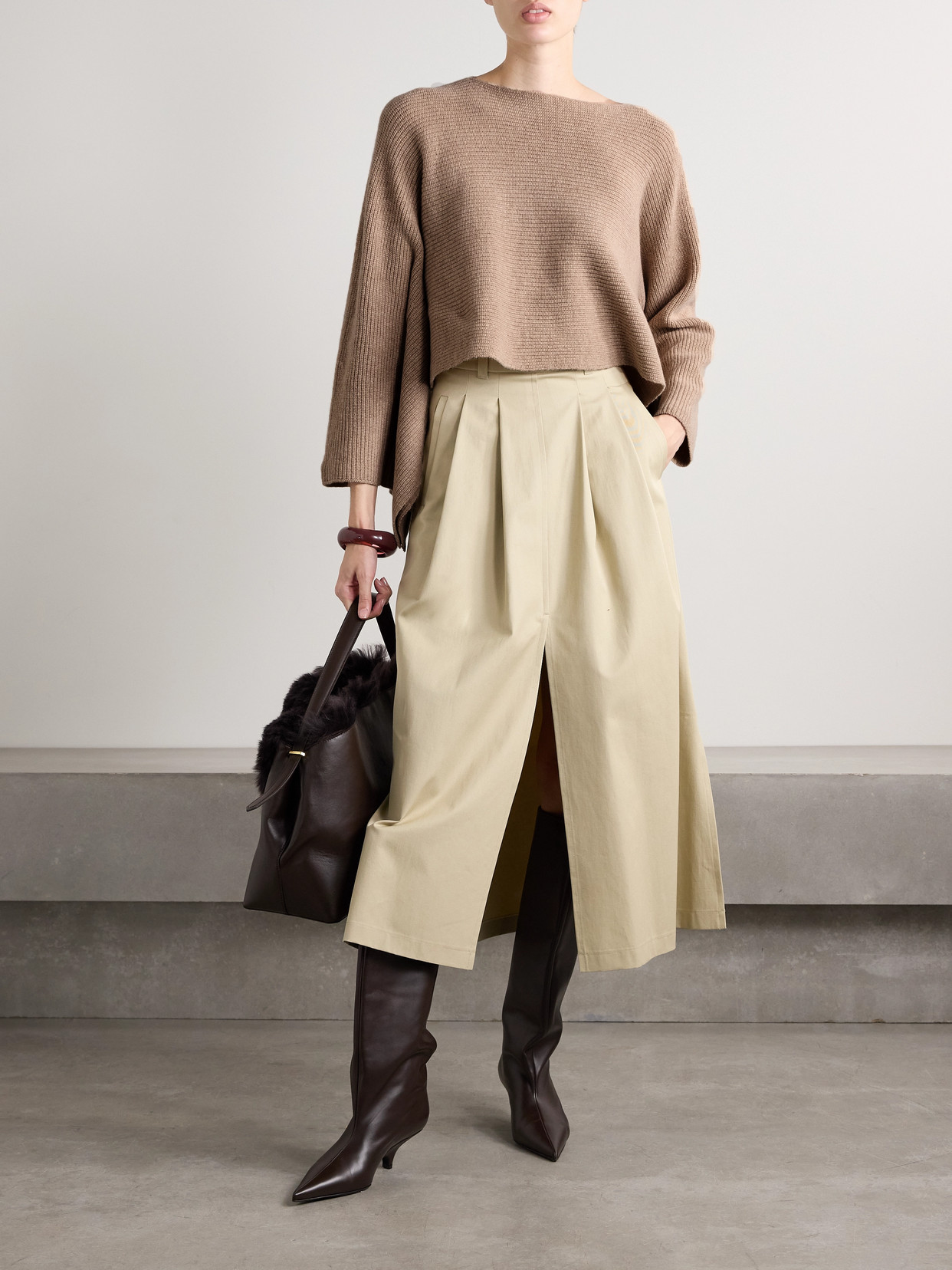 Altuzarra Trip Cropped Ribbed Merino Wool And Cashmere-blend Sweater In Neutrals