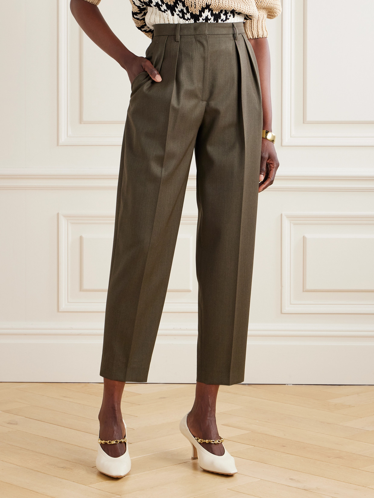 Altuzarra Emmett Pleated Wool Tapered Pants In Brown
