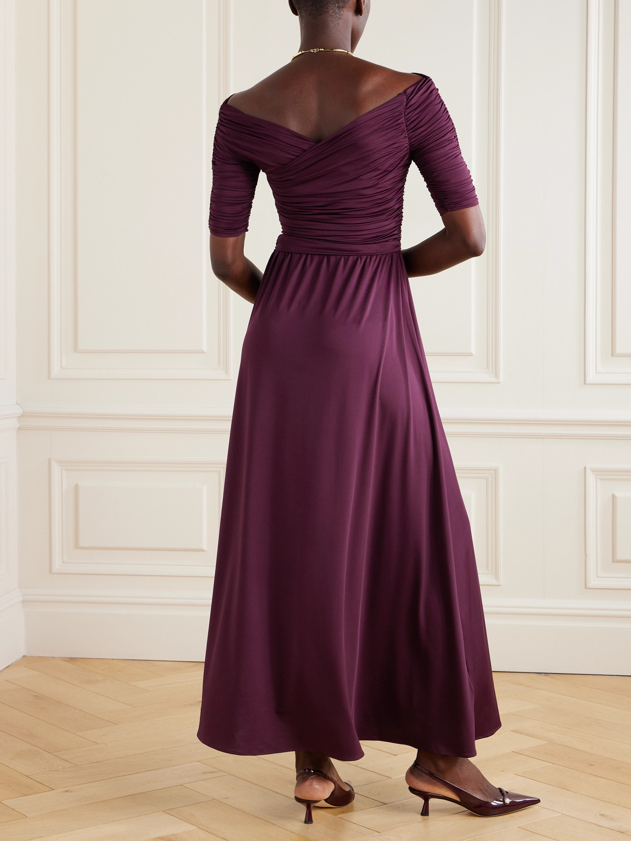 Altuzarra Char Ruched Wrap-effect Recycled Stretch-jersey Maxi Dress In Red
