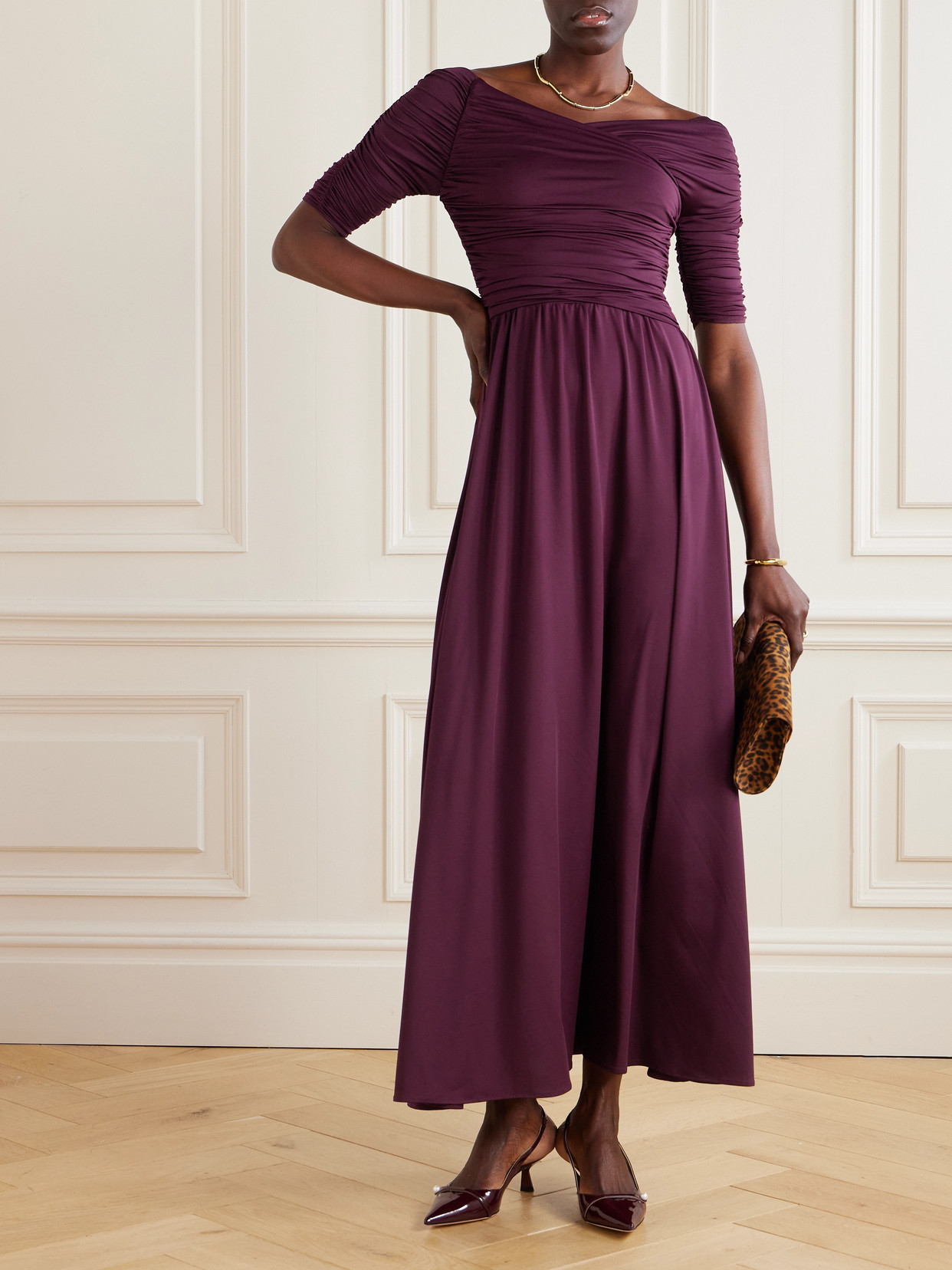 Altuzarra Char Ruched Wrap-effect Recycled Stretch-jersey Maxi Dress In Red