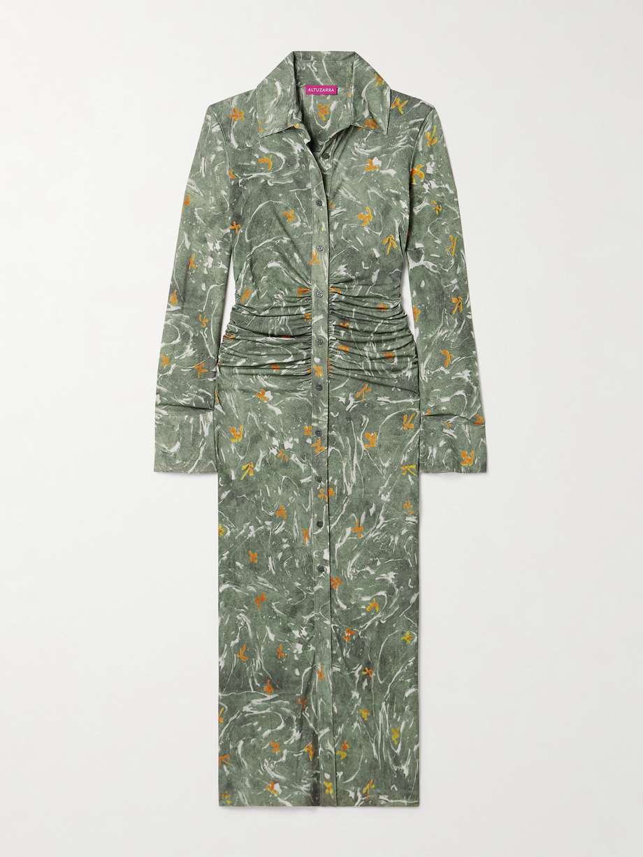 claudia ruched floral-print crepe-jersey midi dress