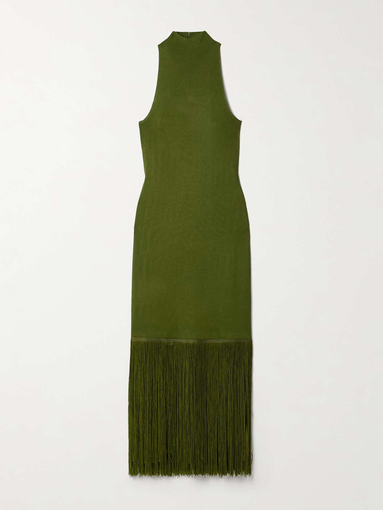 Altuzarra Cash Fringed Stretch-knit Turtleneck Midi Dress In Green