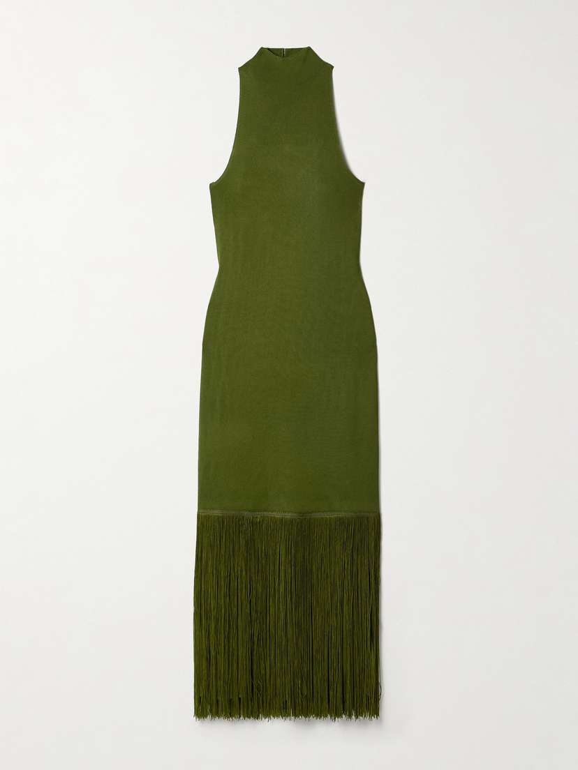 Altuzarra Cash Fringed Stretch-knit Turtleneck Midi Dress