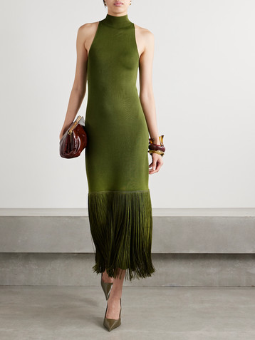 Altuzarra Cash fringed stretch-knit turtleneck midi dress