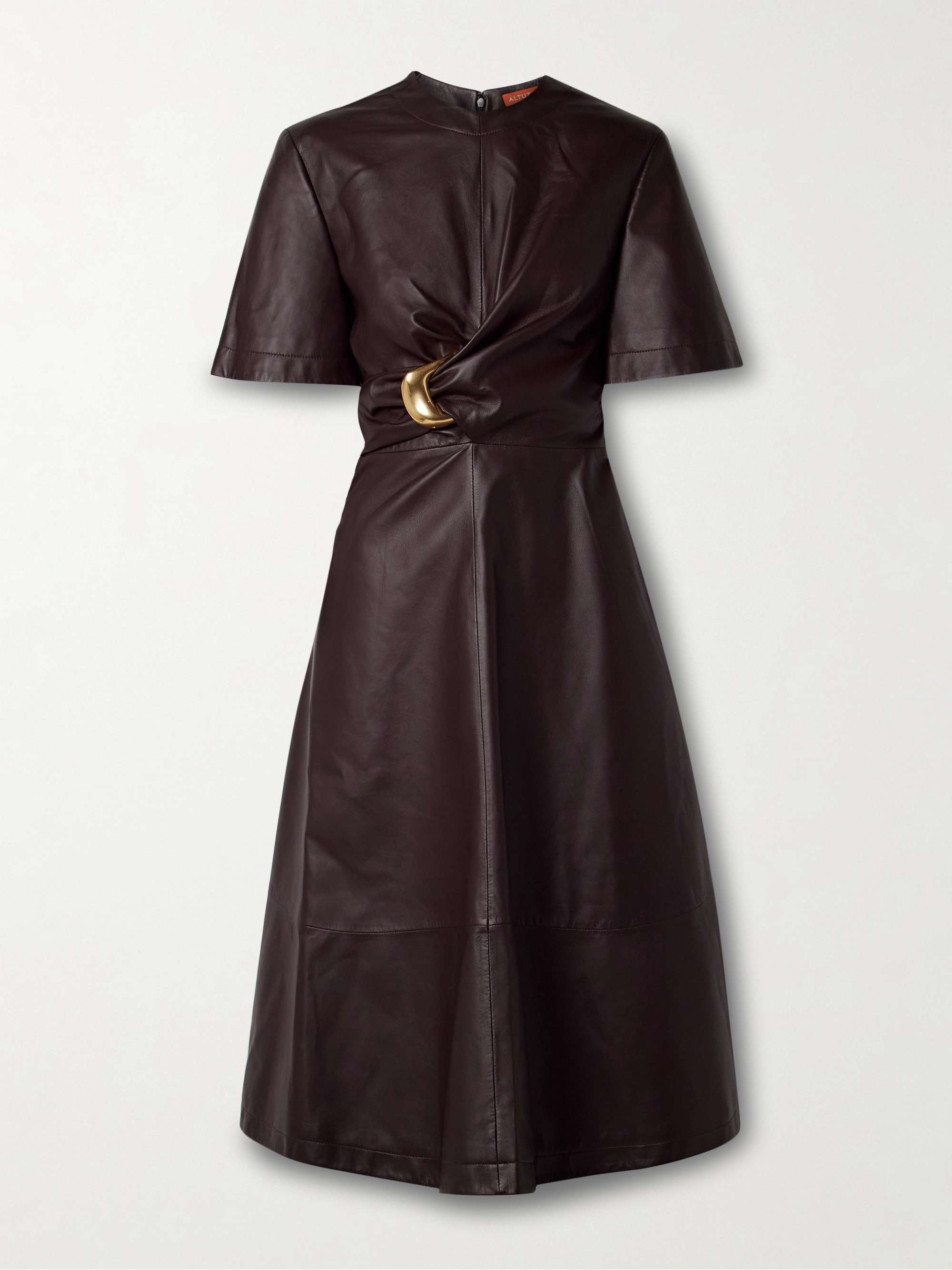 ALTUZARRA Honey Embellished Draped Leather Midi Dress NET A PORTER