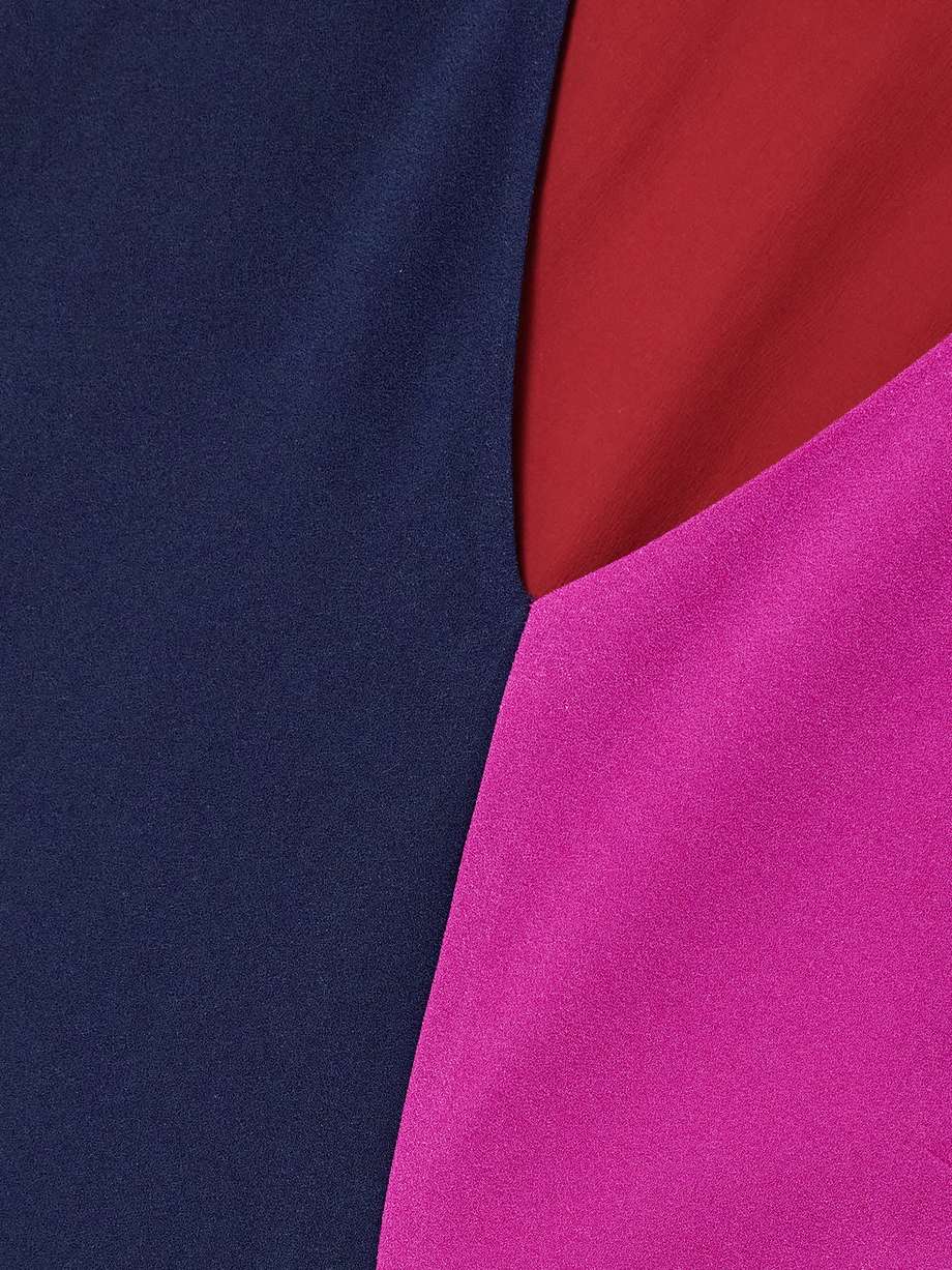 miral asymmetric color-block crepe de chine midi dress
