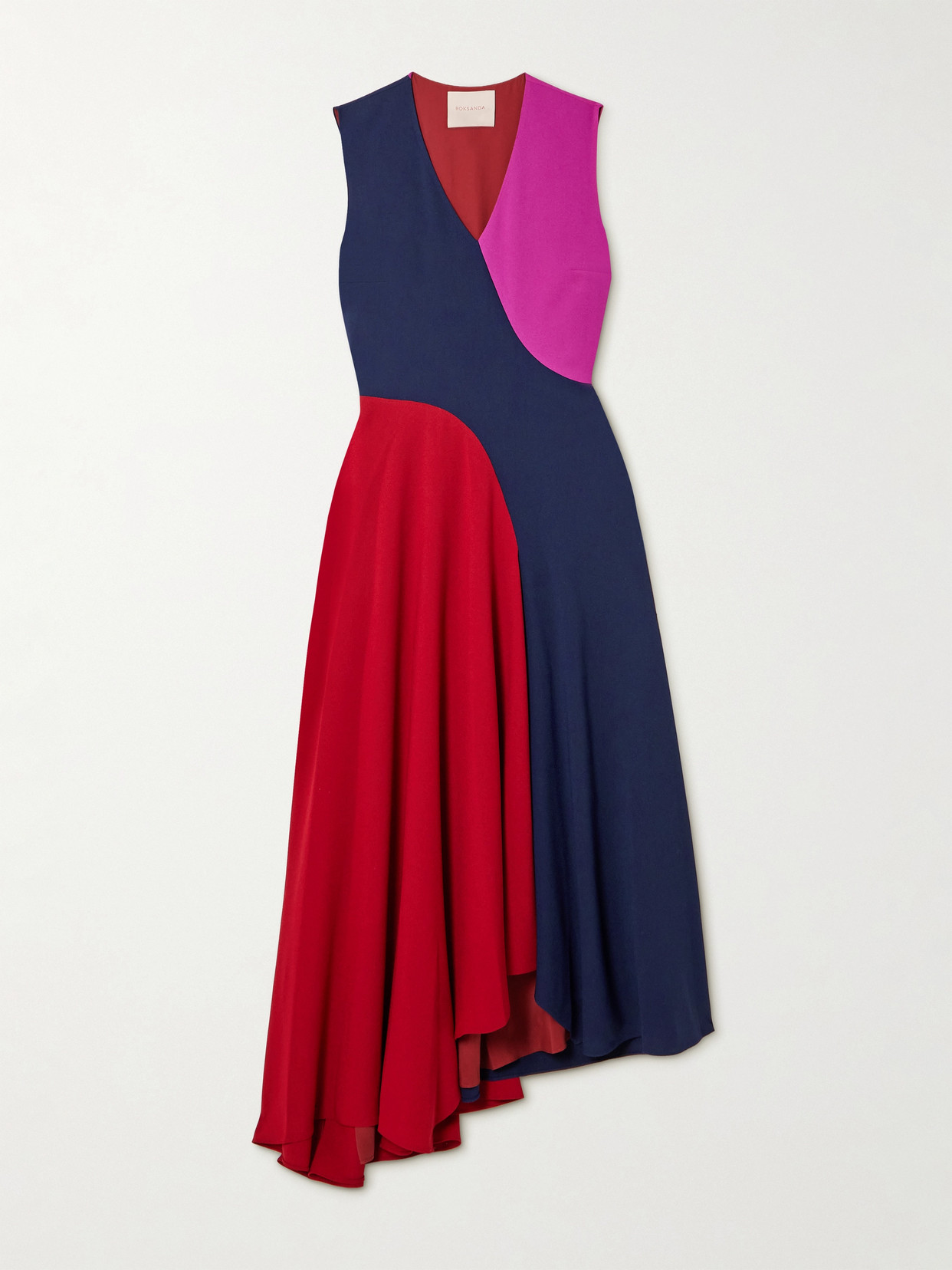 Roksanda - Miral Asymmetric Color-block Crepe De Chine Midi Dress - Red