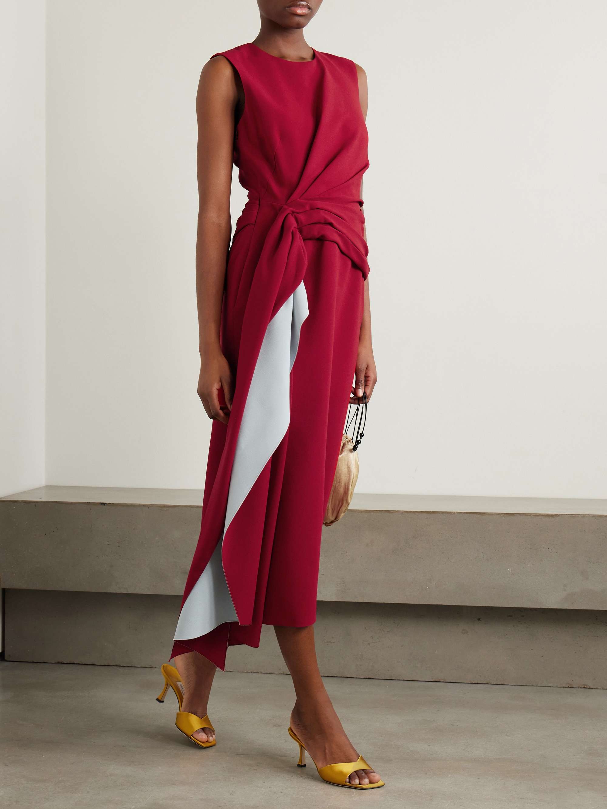 Elham draped crepe midi dress red UK 10