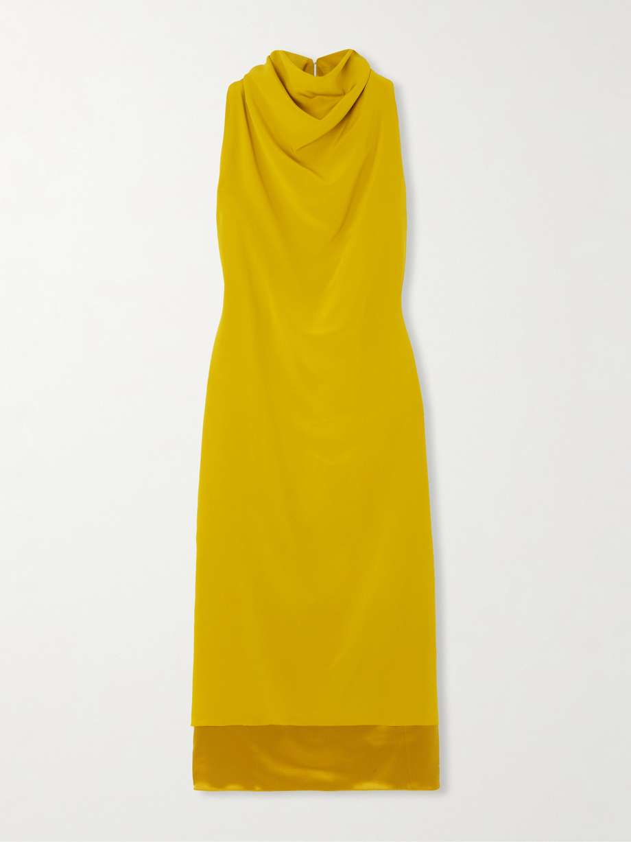 noor draped silk-satin midi dress