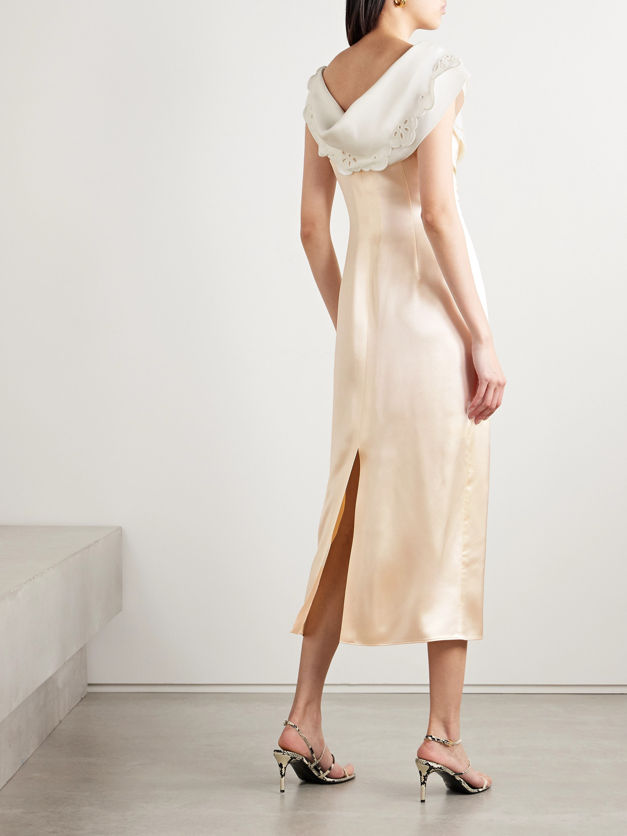 Altuzarra Fragolina Draped Broderie Anglaise-paneled Silk-satin Midi Dress In White